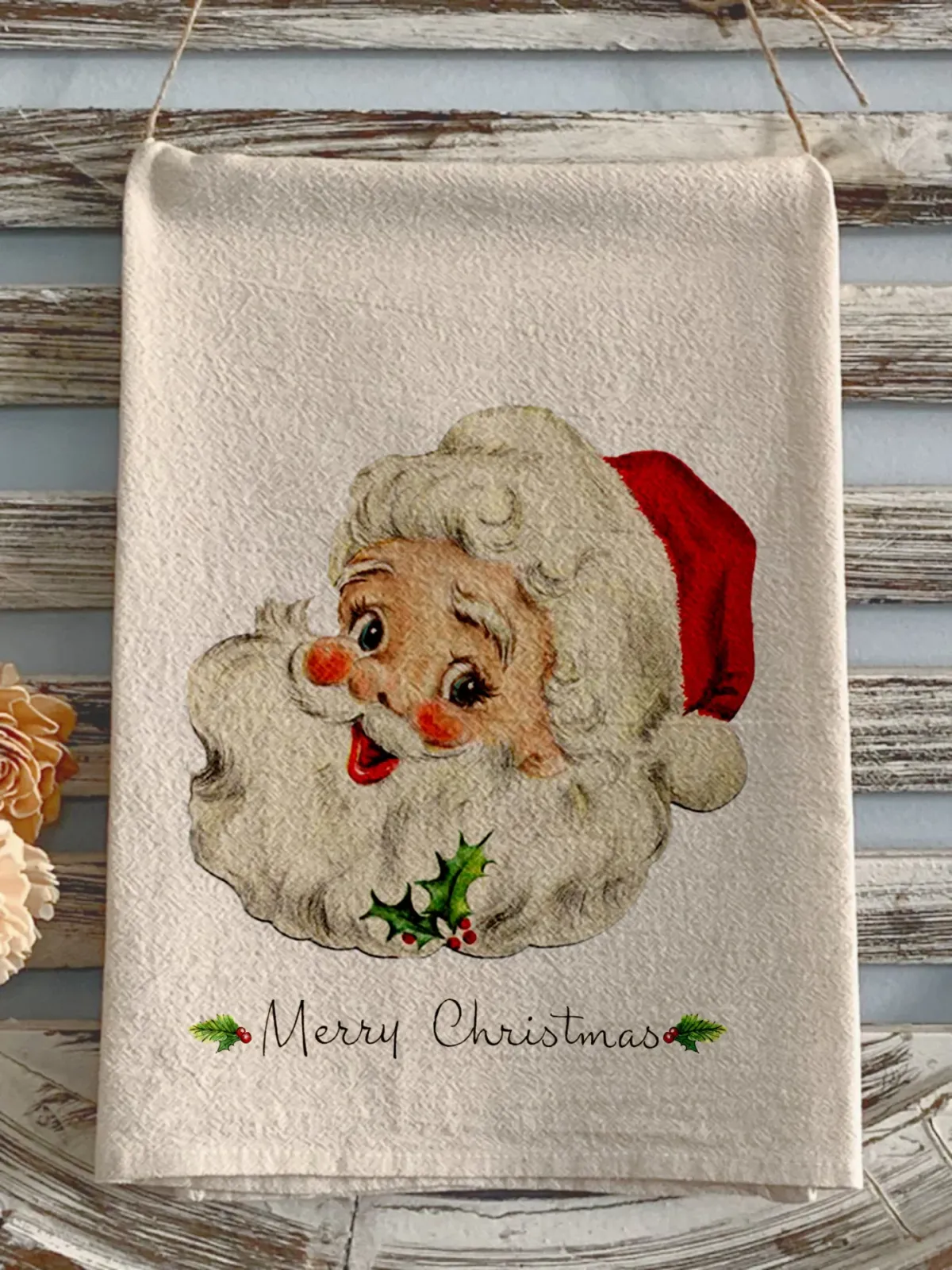 Christmas flour sack towel santa sleigh reindeer