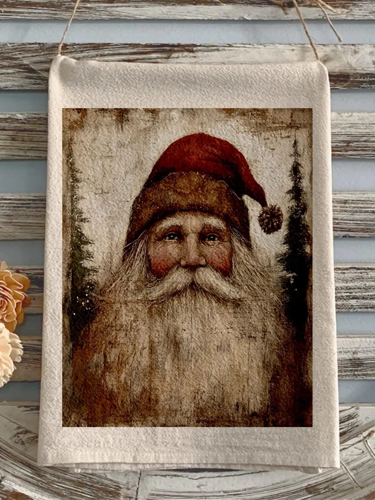 Christmas flour sack towel vintage Santa face