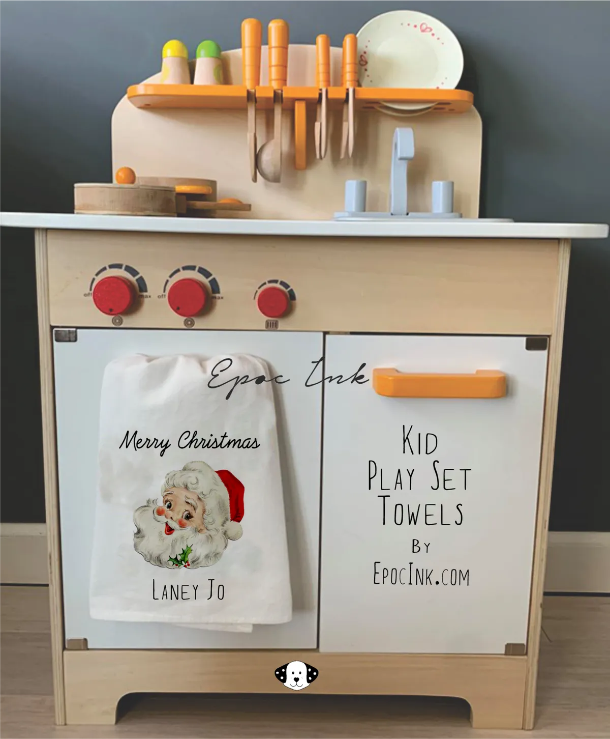Personalized kid flour sack towel Santa Merry Christmas
